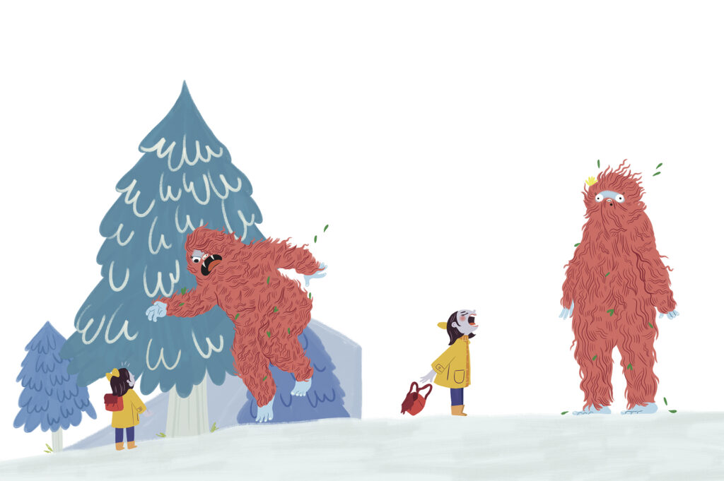 Final version of page 10, in which Buttercup the bigfoot tries to scare Willa and she knocks him out with a tremendous roar.